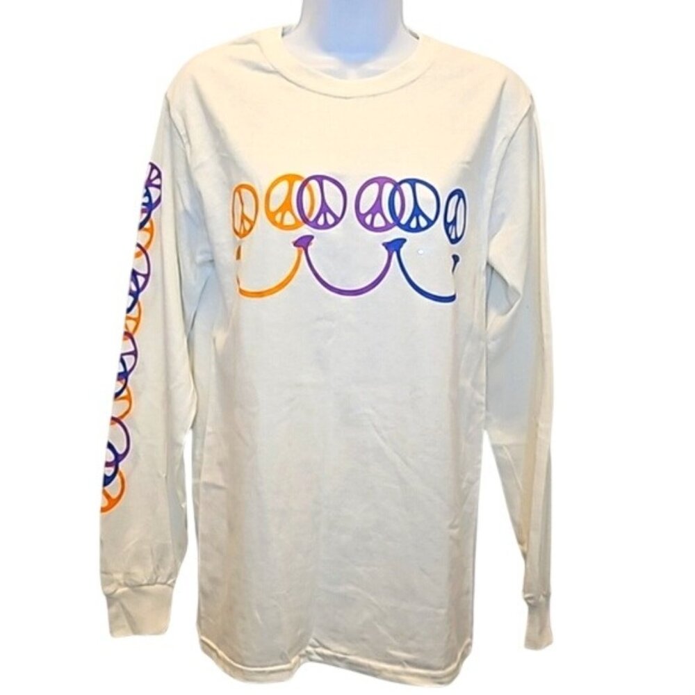 PacSun Long Sleeve Tee Small New Graphic Print Smiley Face Peace Signs Unisex